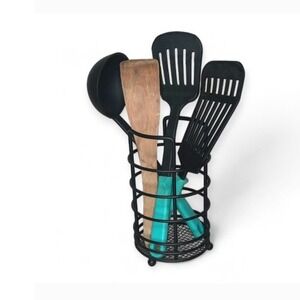 Rustic Farmhouse Metal Black Mesh Utensil Holder‎ Crock